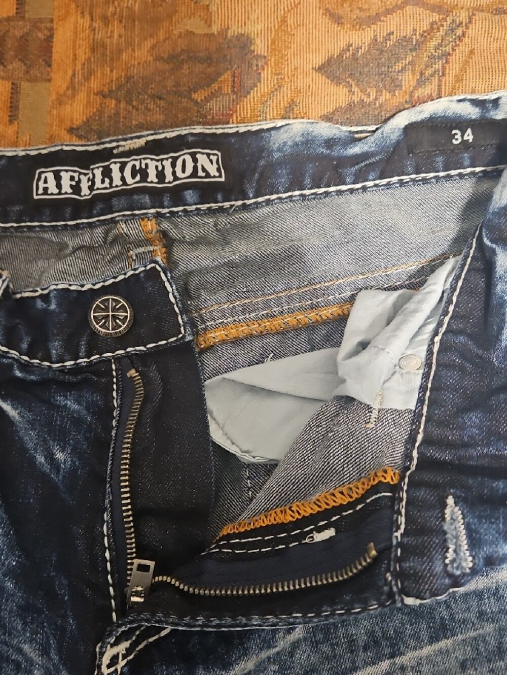 Affliction Men's Distressed Light Blue Washed Jeans - Picture 2 of 10